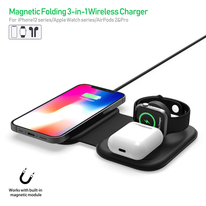 Magnetic Folding 3 in 1 Wireless Charger F20 - Black
