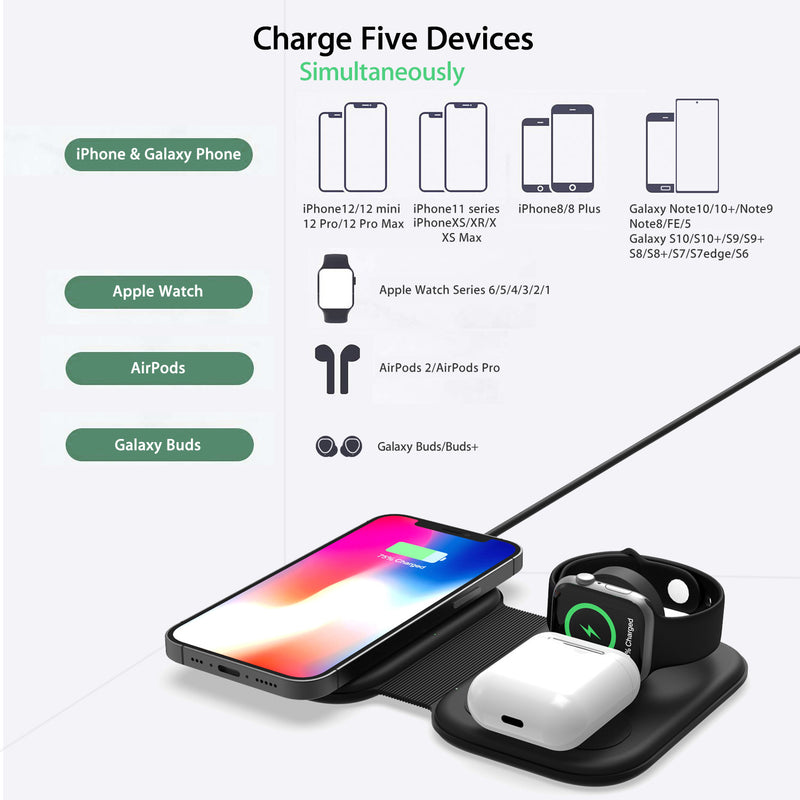 Magnetic Folding 3 in 1 Wireless Charger F20 - Black