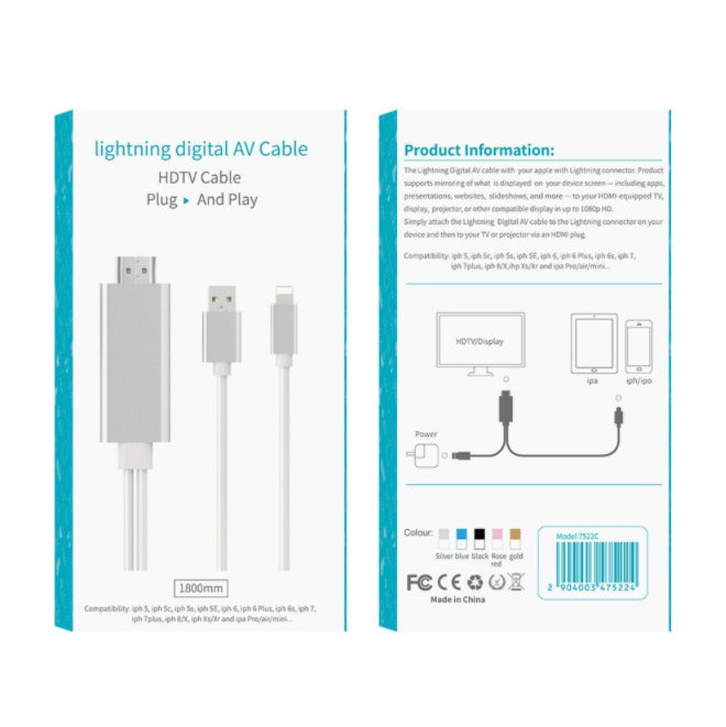 Lightning to HDMI Digital TV AV Adapter 1080P HDMI Cable For Apple iPad  iPhone